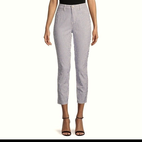 NWOT L'AGENCE Mandy High-Rise Seersucker Skinny Pants color green/white Size 26 - Picture 1 of 8